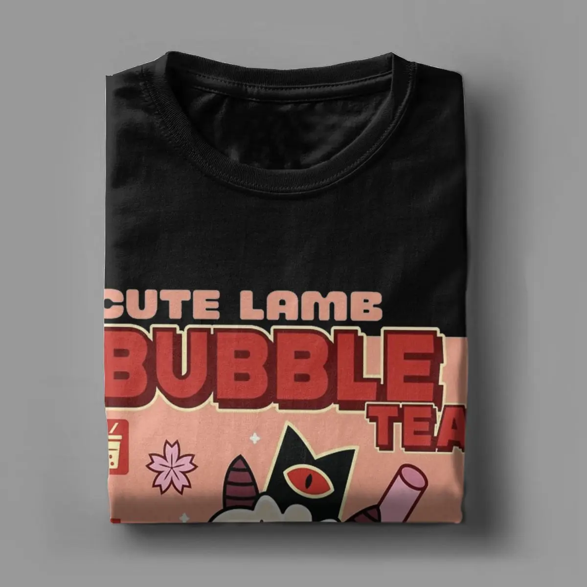 Casual Cute Lamb Bubble Tea Cult Of The Lamb T-Shirt Men O Neck 100% Cotton T Shirt Game Anime Tees Printing Clothes