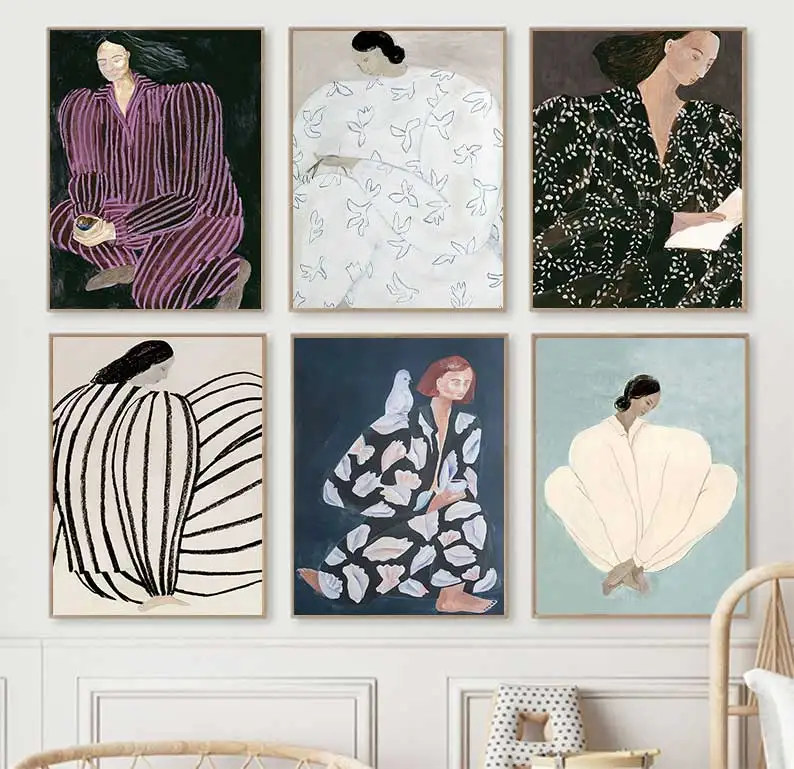 Nordic posters and prints for room decoration, abstract line, geometry, curve, girl, modern wall art, canvas painting, photos