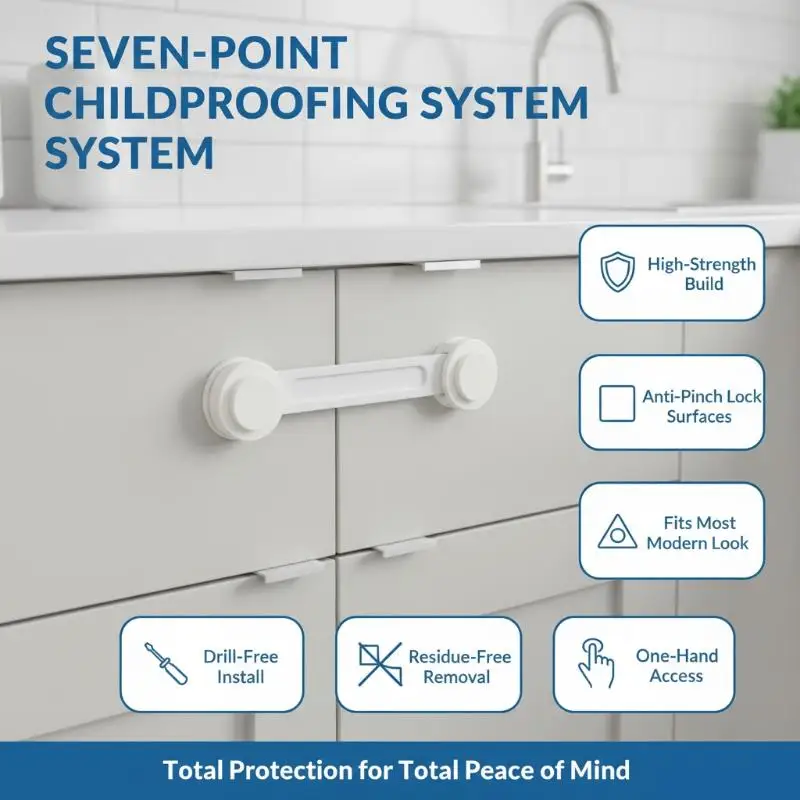 Child Safety Locks Anti-Pinch Baby Proof Drawer Cabinet Latches No Drilling for Bathroom Kitchen Kids Room Furniture