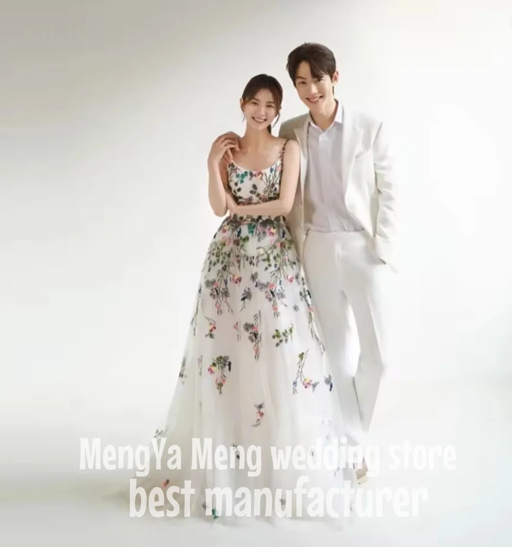 

ZHUISHU Fairy Embroidery Floral Wedding Dress Korea Wedding Photoshoot Strap Floor Length Corset Evening Party Dress Customized