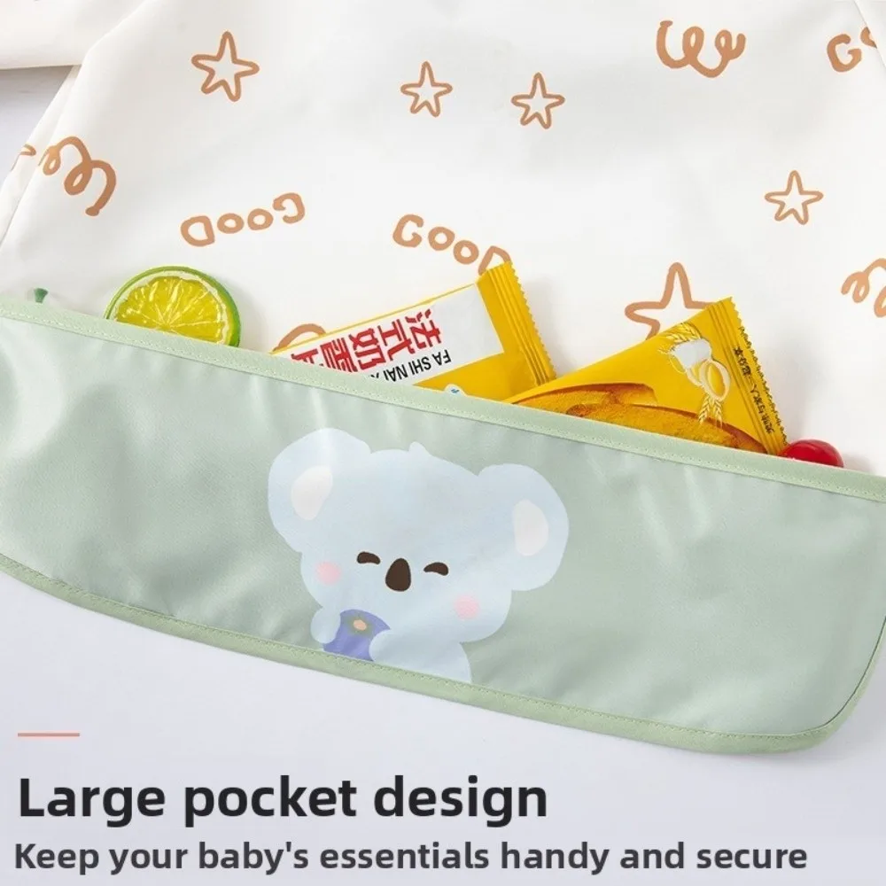 New Full Sleeve Eating Bibs with Pockets Waterproof Children Apron Stain Resistant Infant Breastplate for Eating