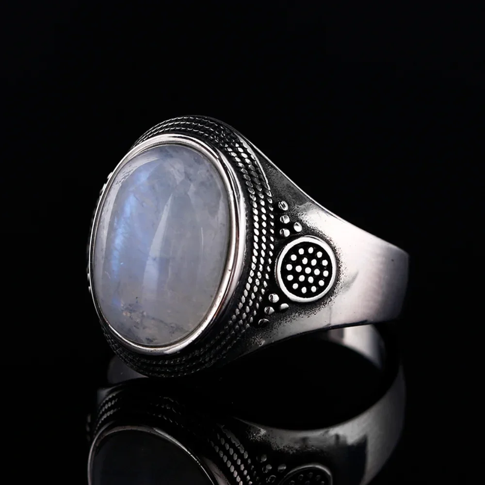 925 Sterling Silver Ring 10x14MM Natural Moonstone Ring Vintage Jewelry Party Ring Fine Gift Accessories Wholesale