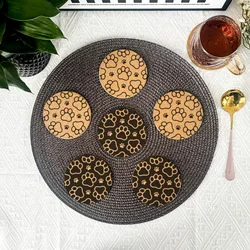 6pcs/Set Creative Engraved Lovely Cat's Paw Pattern Round Cork Coasters For Coffee Cups Mugs Drink Holder and Tableware