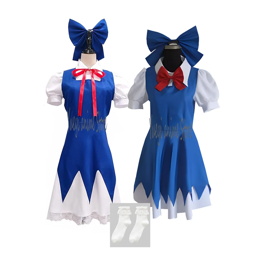 

Anime Touhou Cosplay Cirno Costume School Uniform Womens Maid Dres Halloween Party Costume-------Customize