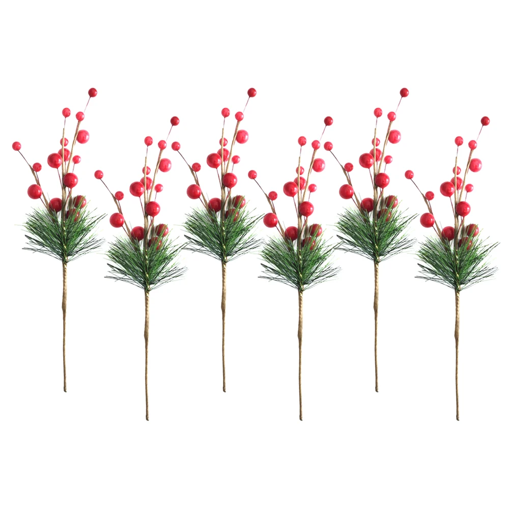 

6Pcs Artificial Christmas Berries Simulation Decor for Holiday Home Party Decoration Creative Lifelong Use Fake Pine Needle
