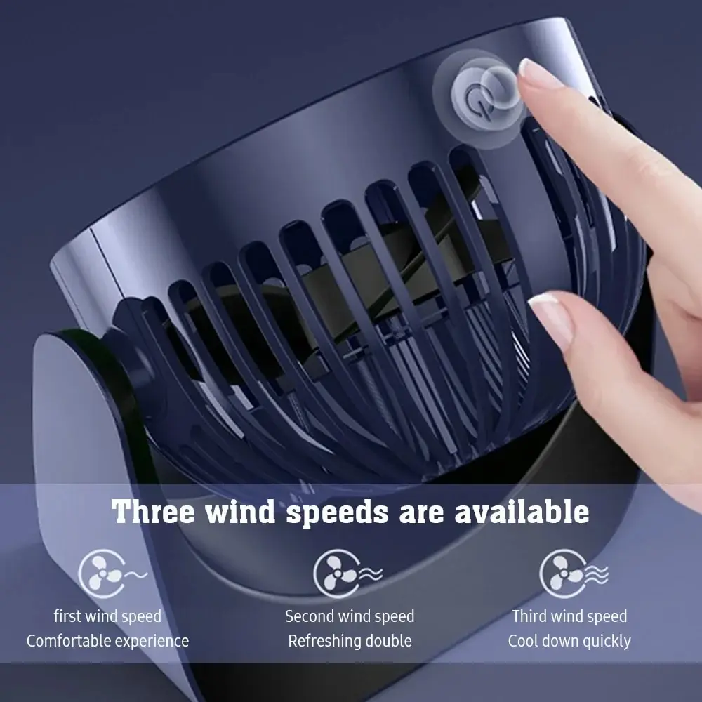 2000mAh Rechargeable Portable Electric Fan 360° Rotation 3-speed Wind Desktop Silent Air Cooling for Bedroom Office