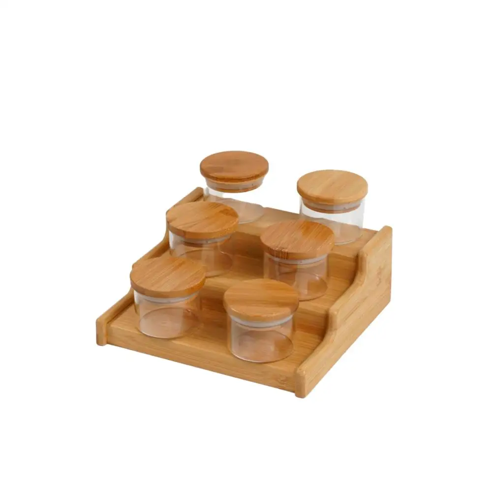 110ml 6 Pots Airtight Kit with Bamboo Lid and Bamboo Organizer Rack-Oikos