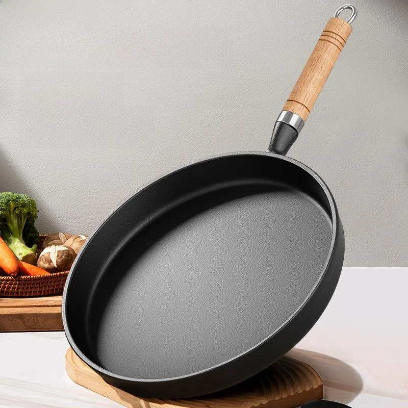 Thiened Cast Iron Flat Bot Pan Non-Sti Pancake Wok for Home Use Steak Cooking Pot Fried Pancake Egg Roll Wok