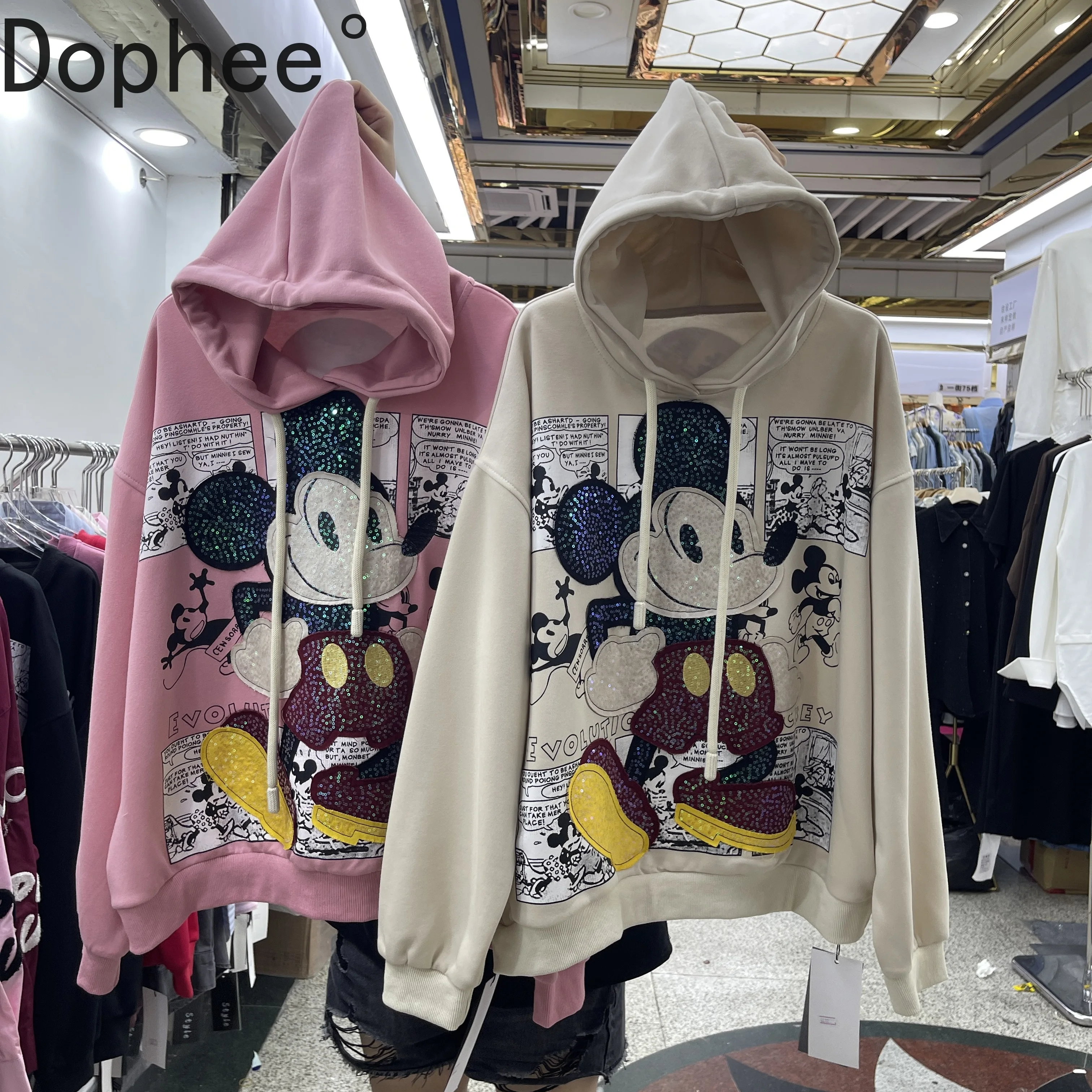 

2025 New Autumn Mickey Embroidery Hooded Pullover Top All-match Long Sleeve Casual Sweatshirt Mid-long Oversize Students Hoodie