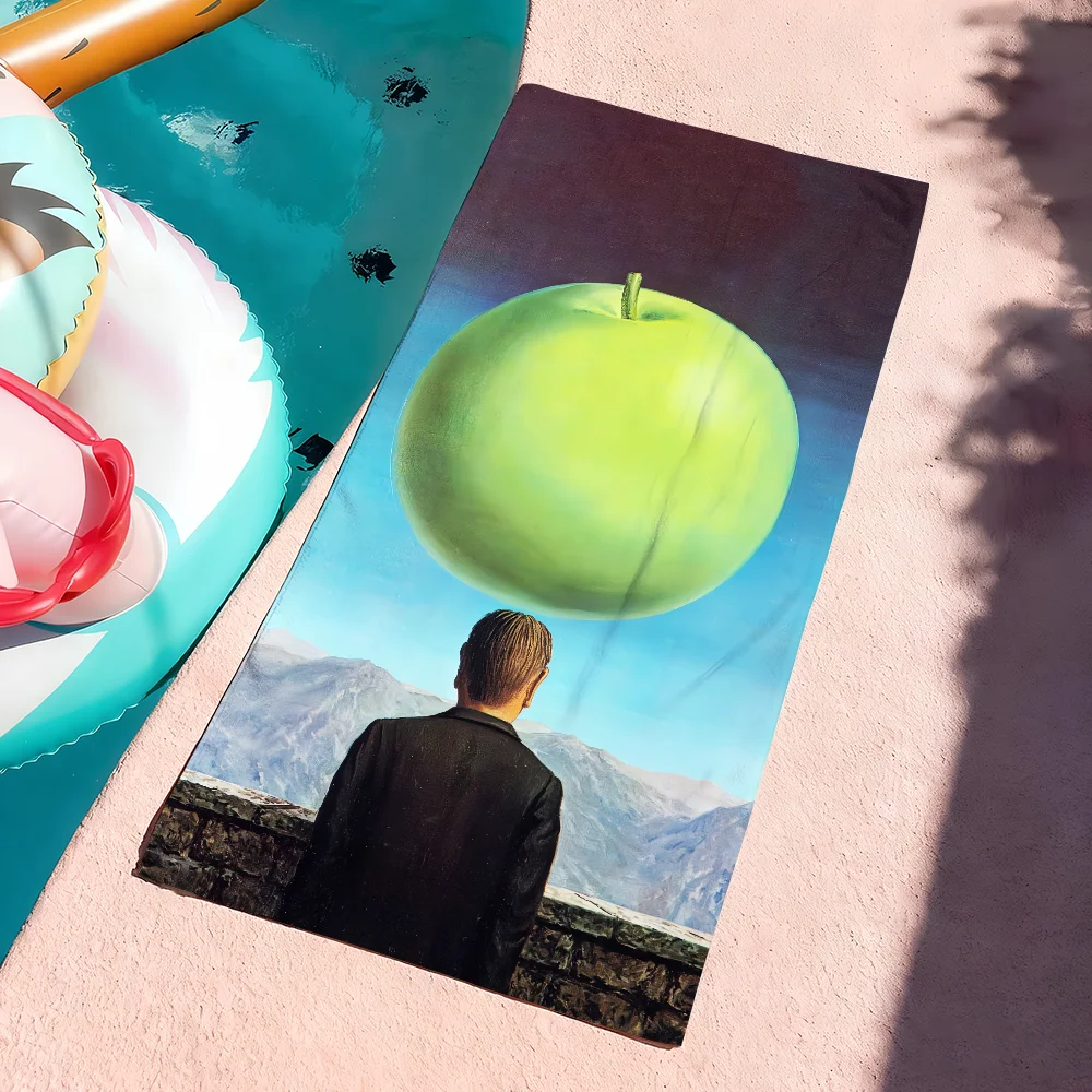 Art Bath Towel-Surrealist apple head design, soft and quick dry, suitable for swimming pool, large beach towel, creative gift