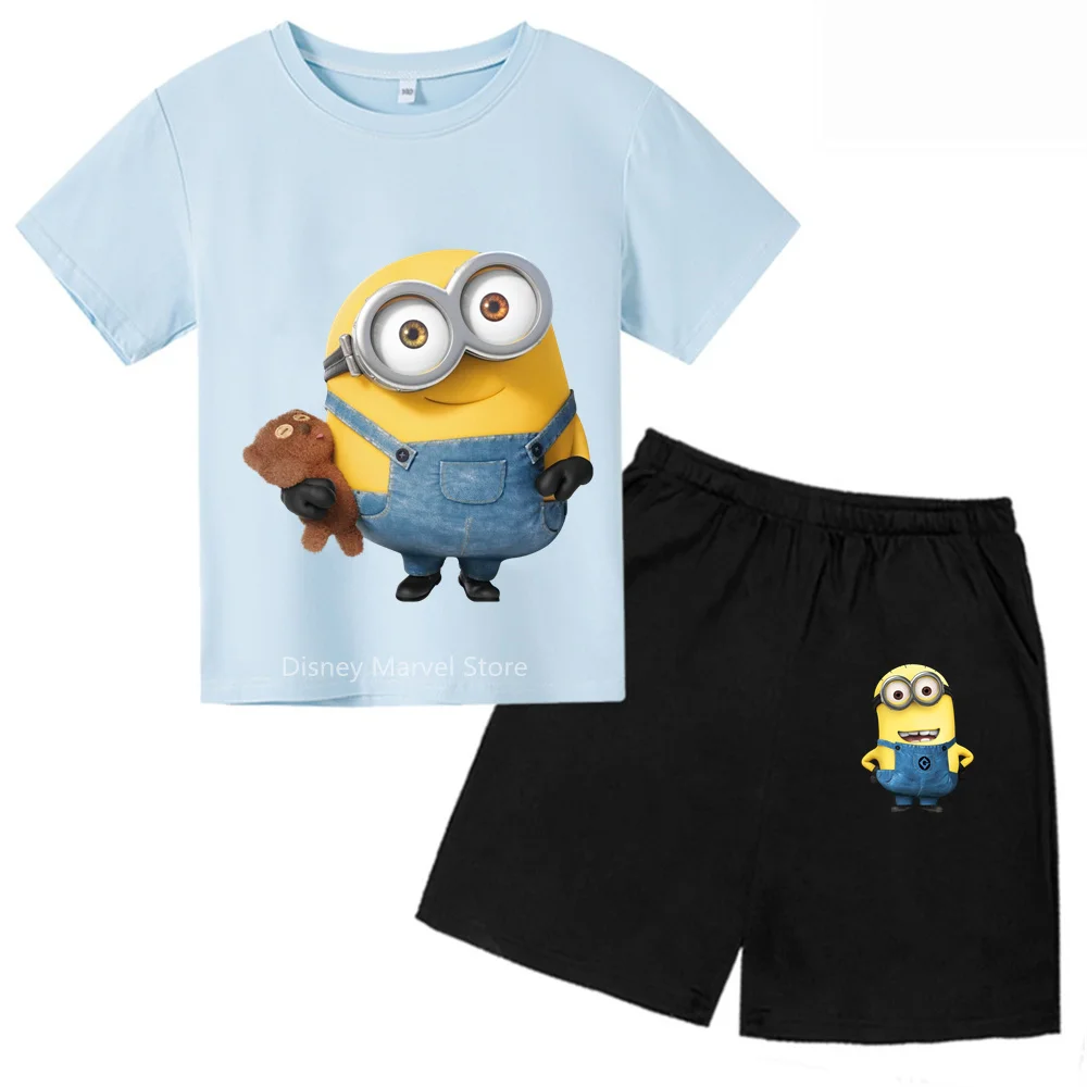 Despicable Me Minions Kids' New Summer Outfit - T-Shirt Shorts Combo, Cute Yellow Creatures, Trendy Casual Apparel