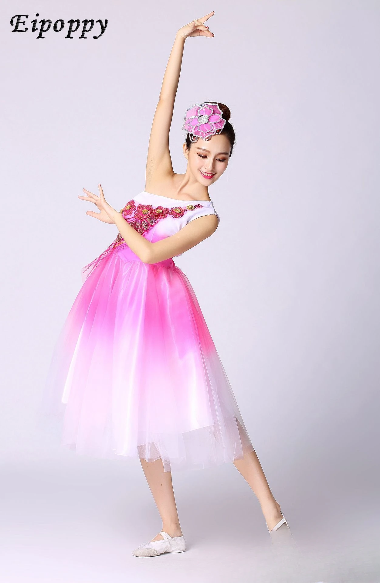 فستان متأرجح كبير متوسط الطول ، أزياء أداء أغنية حديثة ، رقص مفتوح