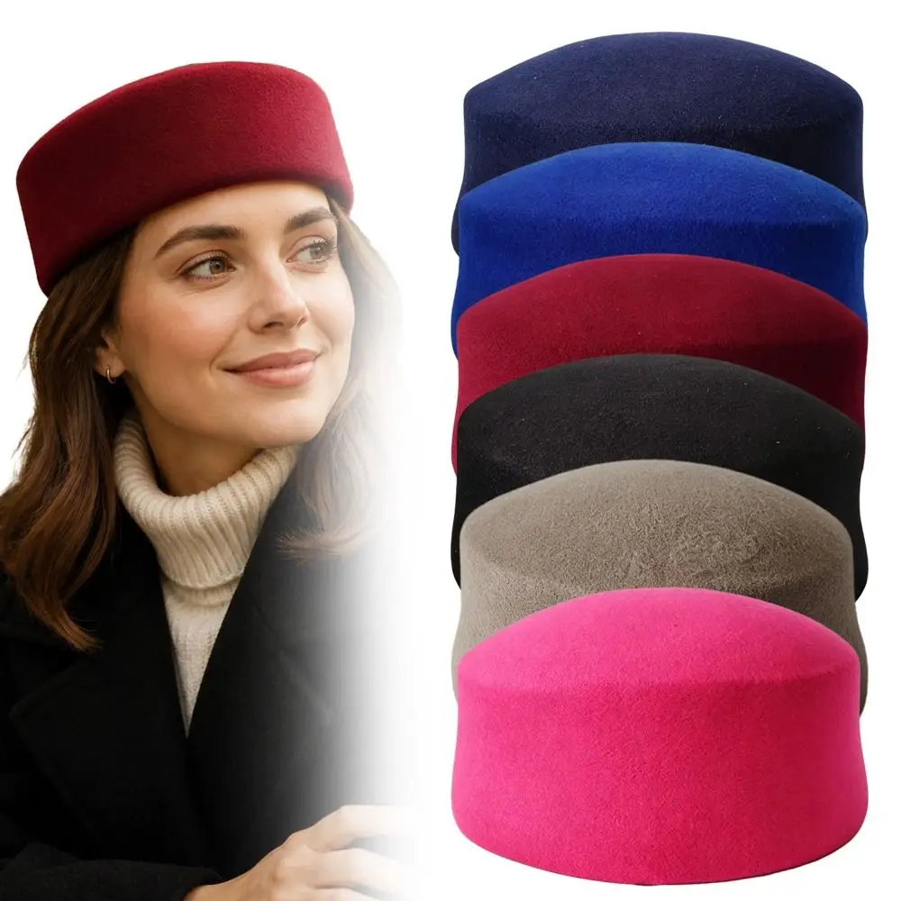 New Wool Wool Pillbox Hat Structured Crown Round Shape Brimless Cap Solid Vintage Style Women Sun Hat Formal Occasions