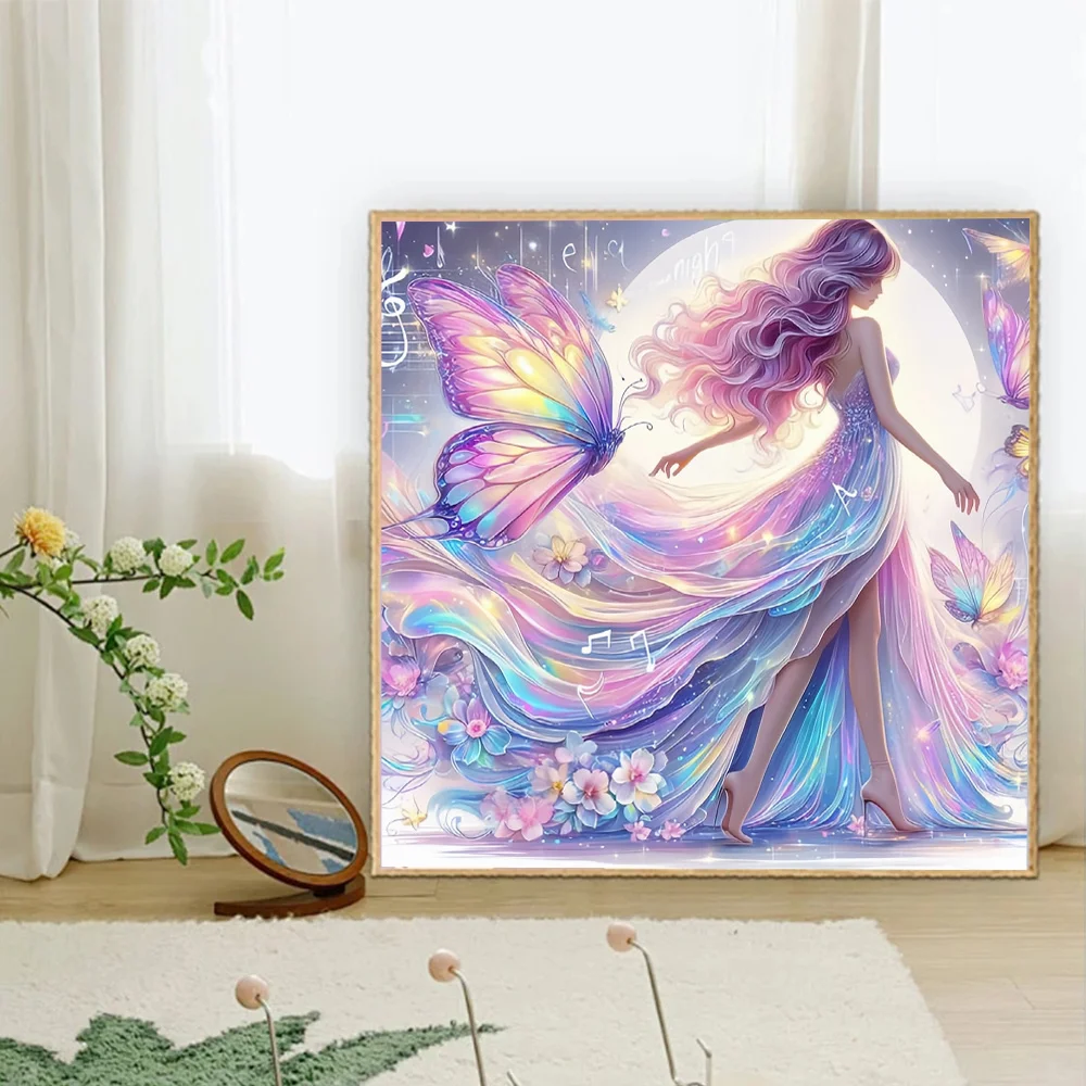 HUACAN Diamond Mosaic Girl Picture Rhinestones Butterfly Embroidery New Arrival Painting Flower Wall Decor Living Room