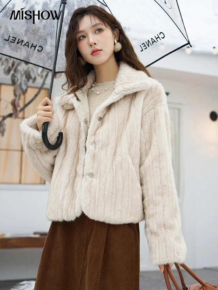 MISHOWผู้หญิงฤดูหนาวคุณภาพสูงFaux Fur Coatเสื้อแจ็คเก็ตหนาสุภาพสตรีปุ่มปิดเลียนแบบMink Fur Jacket MXC54W0256