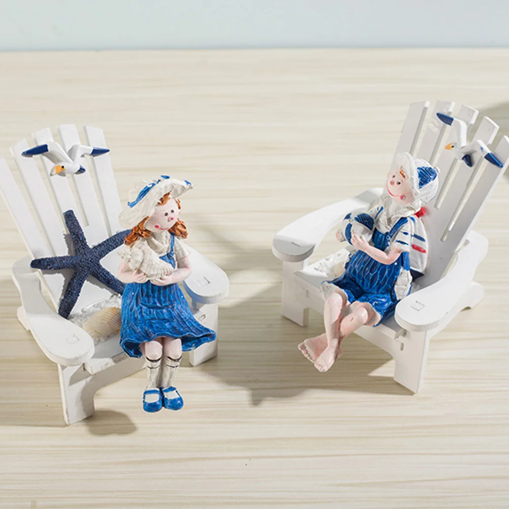 

4Pcs Mini Beach Chair Ornament Wooden Nautical Decor Ocean Theme Home Office Gift Mini Wooden Chair Ornament Nautical Decoration