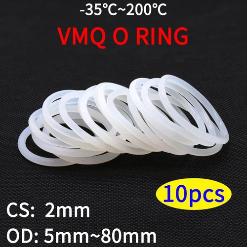 Imagen 1 del producto 10 Uds VMQ junta tórica espesor CS 2mm OD 5 ~ 80mm caucho de silicona aislado arandela impermeable forma redonda blanco no tóxico