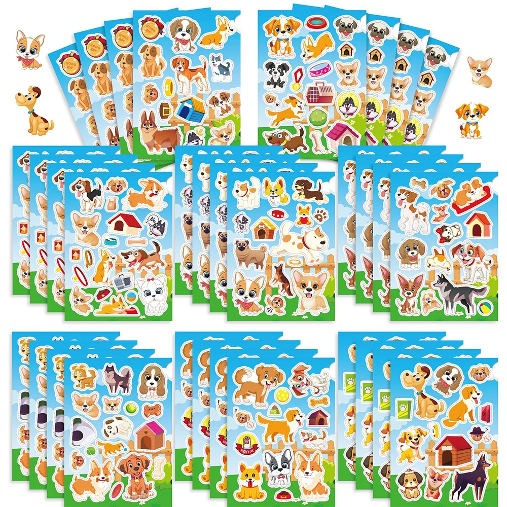 

8/16sheets Cute Animal Dog Make A Face Puzzle Stickers Make Your Own DIY Game Decals Children Jigsaw Education Sticker for Kids