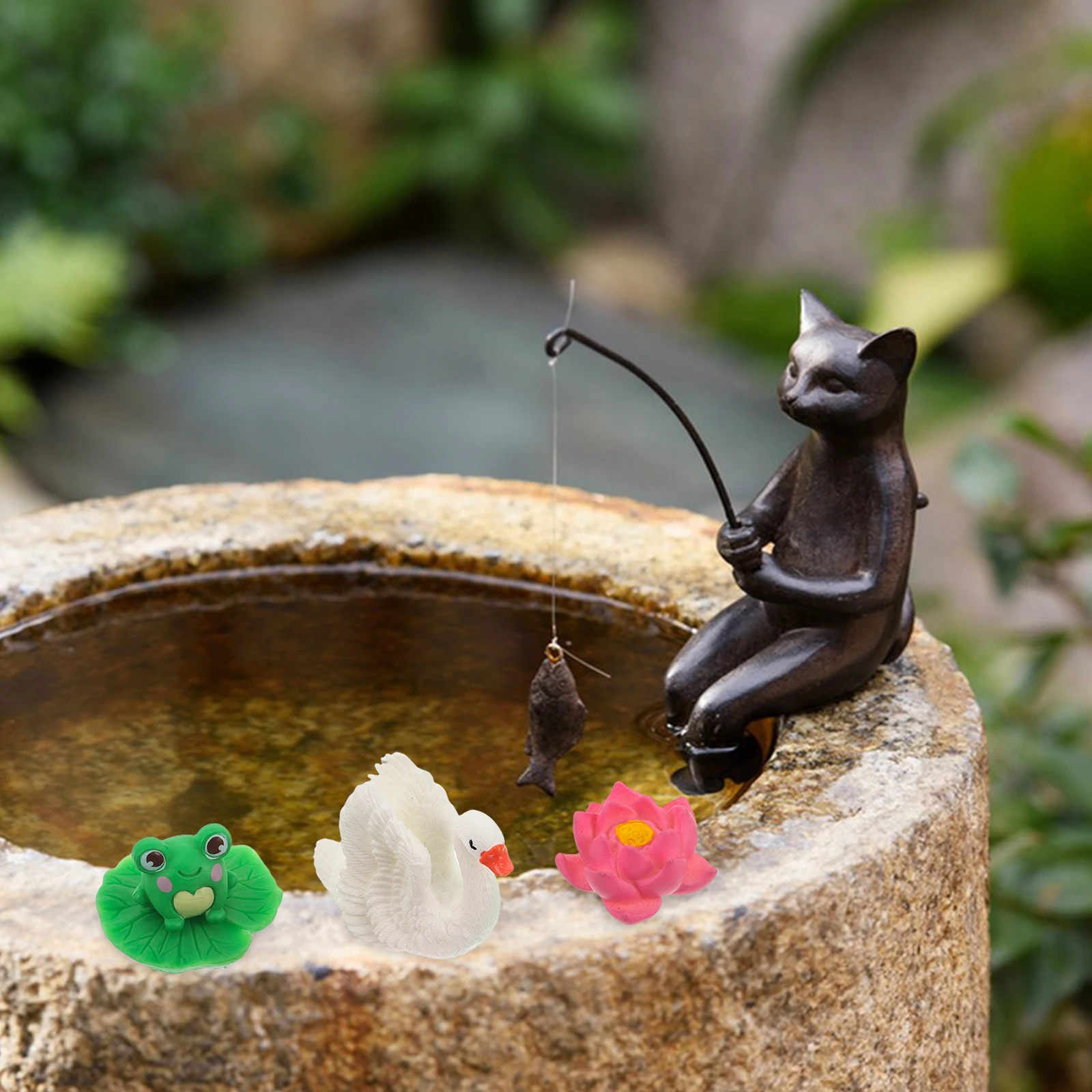

Mini Frog Swan Cute Statue Craft Statuette Desk Decor Fish Tank Decoration Plastic Office for
