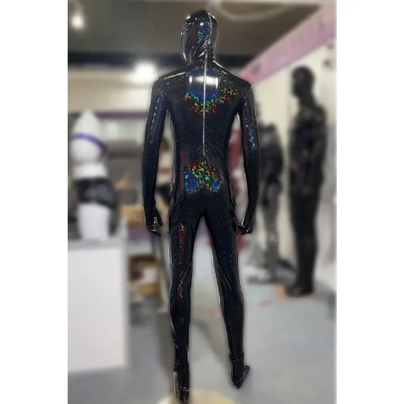 Latex bodysuit men's all inclusive jumpsuit dazzling colors shiny leather male servant stage gymnastics bodysuit disfraz mujer