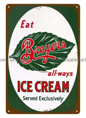 Letrero metálico decorativo de pared con diseño de helado de calidad de Breyer