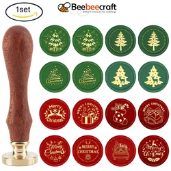 1PC  Merry Christmas Wax Seal Stamp Christmas Ball 30mm Removable Brass Head Sealing Stamp with Wooden Handle Invitations