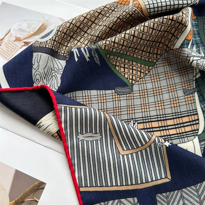 الحصان وشاح صغير 65 سنتيمتر اليد توالت حواف الأوشحة الفاخرة مصمم الأوشحة الحرير الصوف شالات هدية الكريسماس الرقبة الديكور #6