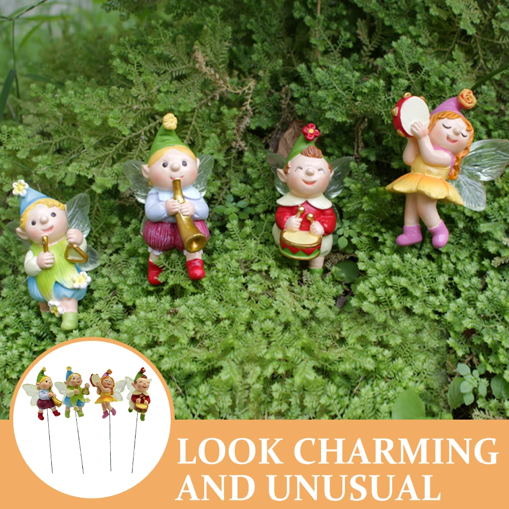 

4 Pcs Fairy Shape Resin Decor Miniature Figurines Garden Stake Bonsai Stakes Yard Decor Flower Pot Decorations