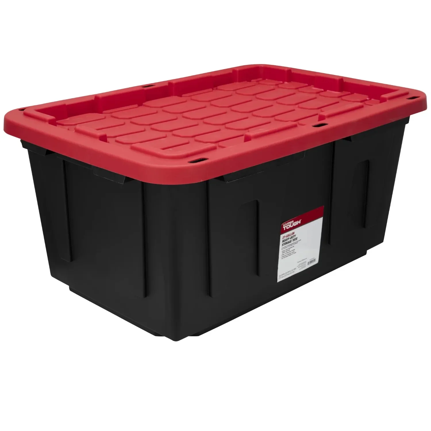 27 Gallon Snap Lid Plastic Storage Bin Container, Black with Red Lid