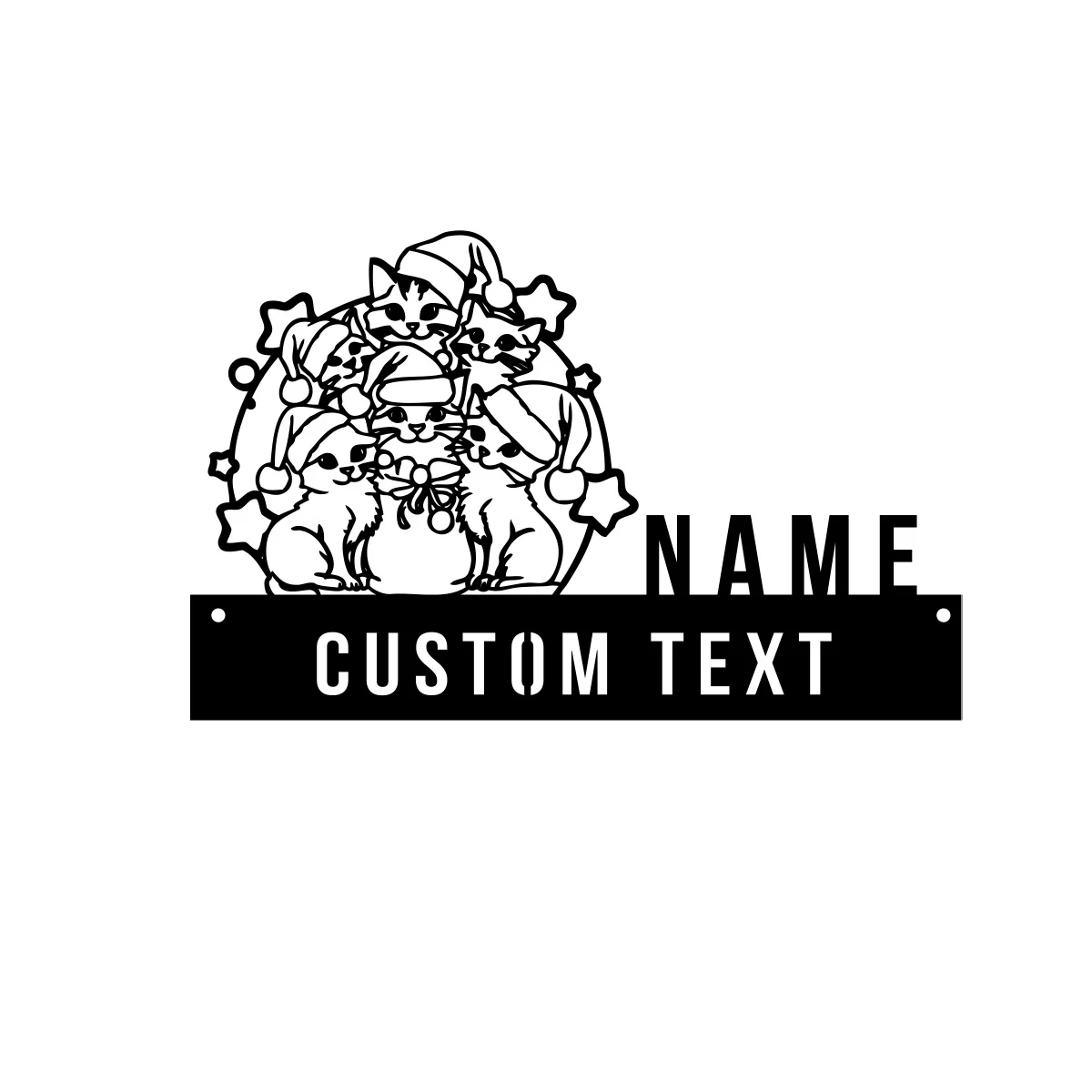 Christmas Cats Lovers Desk Name Plate Wedge/Wall Art Hanging Metal Signs Personalized Name Gifts Office Sign Plaque Home Decor