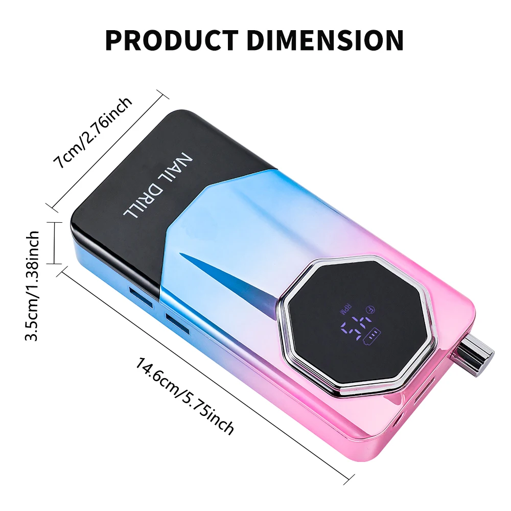 Taladro de uñas profesional de 45000RPM, lima de uñas eléctrica recargable, máquina pulidora de Gel de poco ruido, herramienta de taladro de uñas acrílico