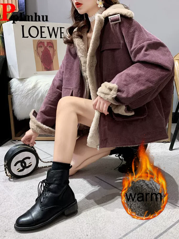 

Толстые вельветовые теплые куртки-карго, хлопковые мешковатые Chaquetas, женские повседневные корейские модные свободные куртки с отложным воротником Jaquetas Vestes