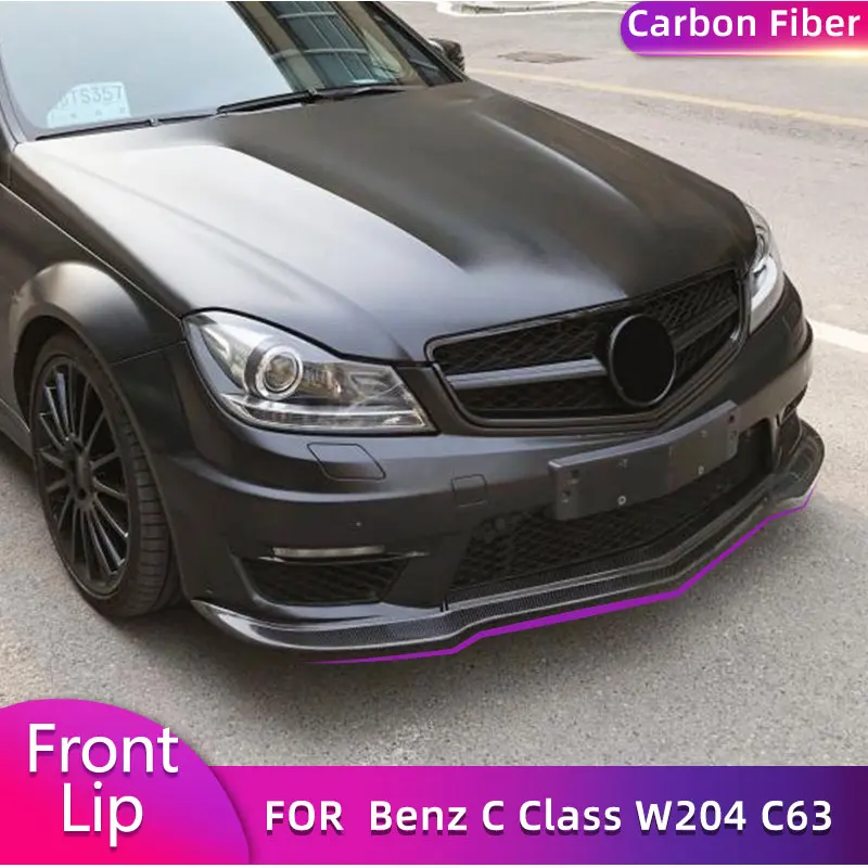 Carbon Fiber Car Front Bumper Lip Spoiler for Mercedes Benz C Class W204 C204 C63 AMG Only 2012-2014 Front Lip Splitters Bodykit