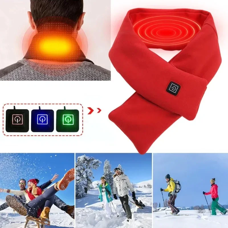 USB Women Men Heating Scarf Temperature Scarf 3 Gears Control Neck Warmer Adjustable USB Charging Heat for Cycling Camping 2024