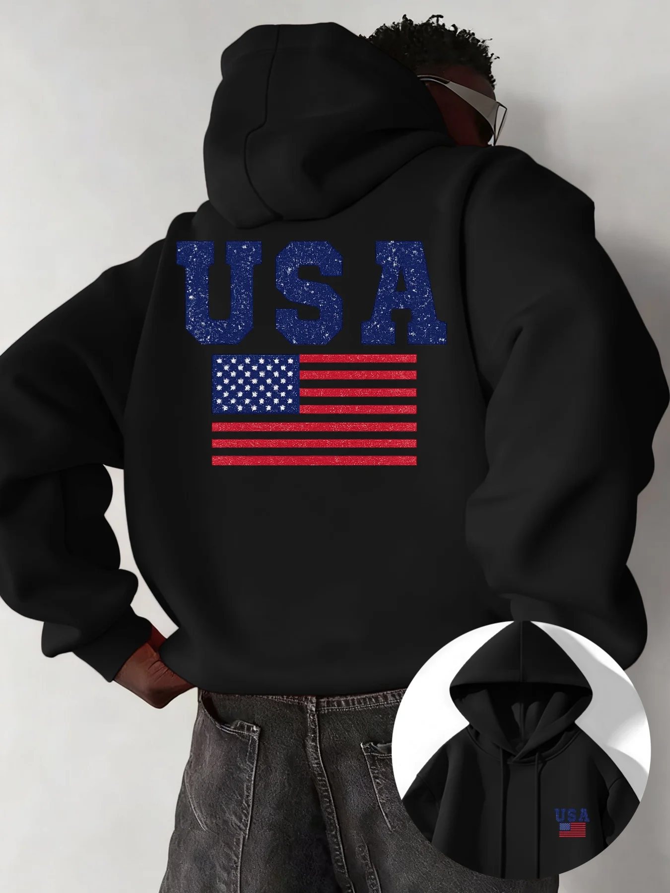 Street style retro national flag distressed print men's hooded sweatshirt - Hip-hop sports national theme hooded sweatshirt