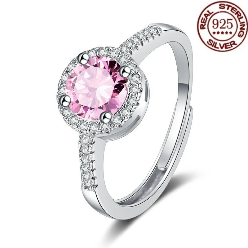 

High quality S925 Silver personality Fashion National Pink Diamond Ring for women Set Zircon ring Jewelry gift