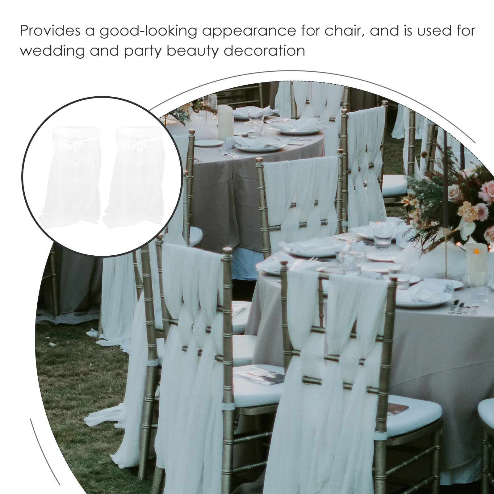 

2pcs Mesh Wedding Tulle Seat Universal Decor Protector Party Outdoor Washable Elegant Cover Decoration Chair Seat Covers