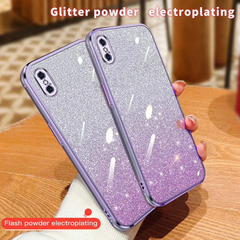 Luxury Electroplating Soft Glitter Powder Phone Case For iPhone X XS Max XR Shockproof Silicone Creative Back Cover Phone Shell