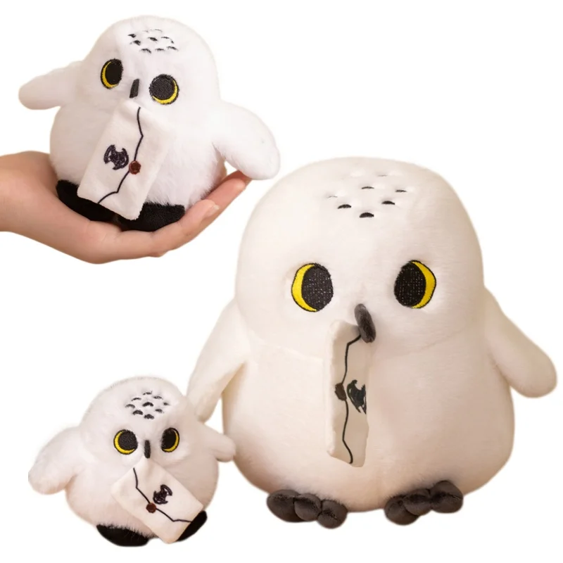 Owl Plush Toy Multi Size White Black Spotted Bird with Envelope for Storybook Animal Fans Birthday Gift Woodland Theme Present