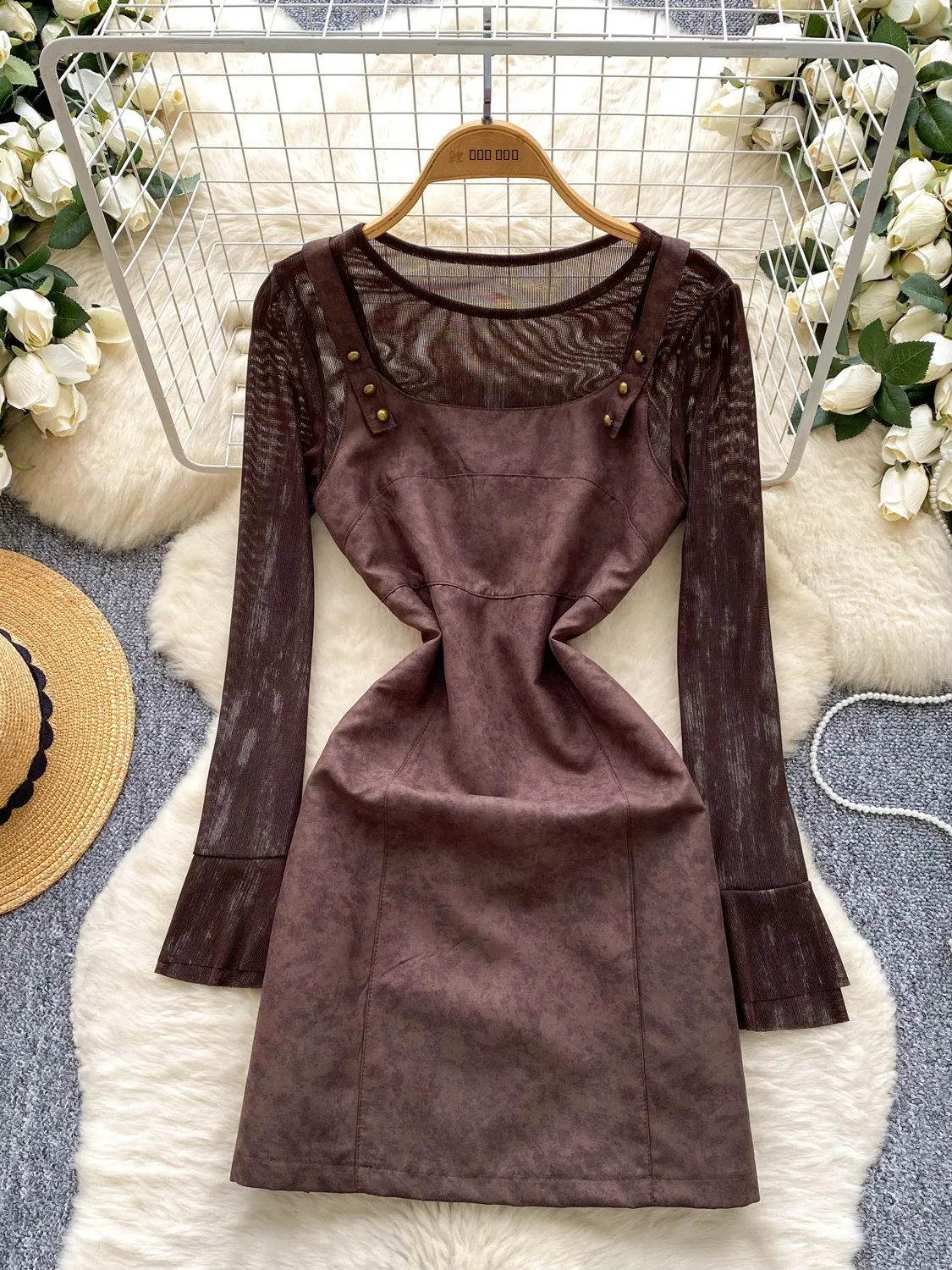 الرجعية الثقيلة Embellied الجلد المدبوغ الدكتور رقيقة لي أعلى قطعتين مجموعة عالية الخصر مربوط حزام سترة ألف خط تنورة طويلة Sve تخفيف #1