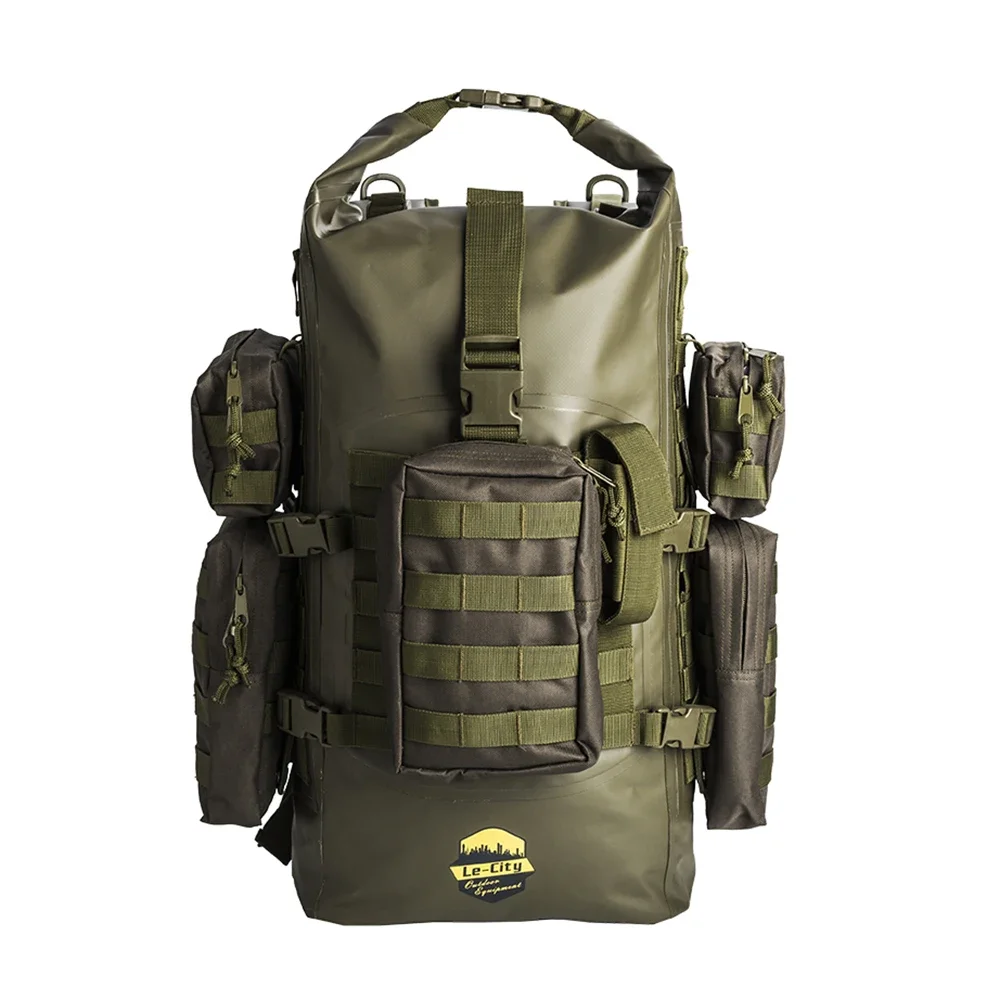 LE CITY OEM ODM 40L IPX6 Waterproof Factory Wholesale PVC Material Camo Tactical Backpack bag for travel outdoor climbing Hiking