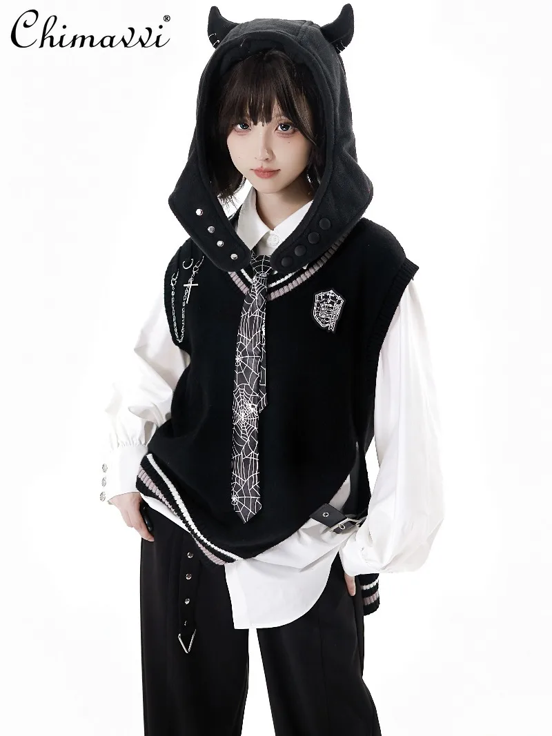 

Black and White College Style Skirt Set 2025 Autumn New Student Slimming Strap Skirt Shirt Long Pants Casual Women's Outfits