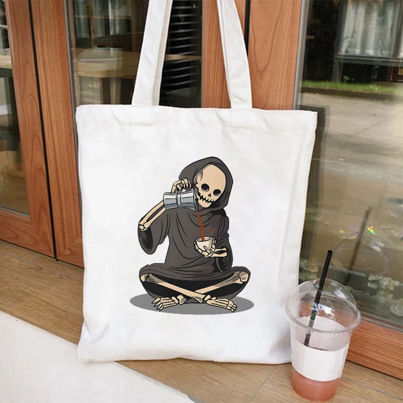 Halloween Boo Need Coffee Canvas Tote Bag Women Shoulder Bags Harajuku Funny Graphic Reusable Shopping Bag Female Handbags