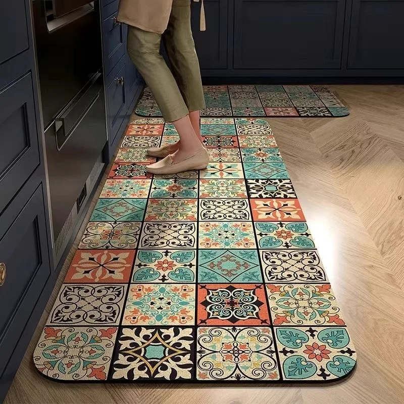 VIKAMA Vintage Pattern Floor Tiles For Kitchen, Laundry Room, Dining Room, Suitable For Rug Easy To Clean, Great For Home Decor