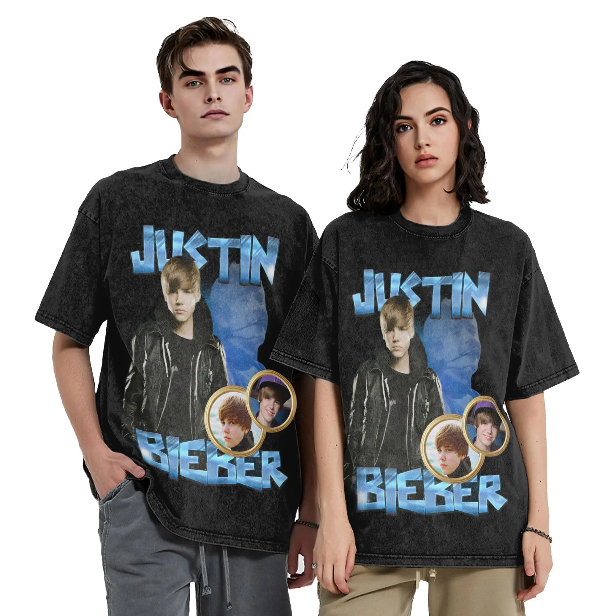 

Hip Hop Justin Bieber Vintage Retro 90S Vintage Washed T Shirt Unisex Cotton Short Sleeve O-neck Summer TopsTops