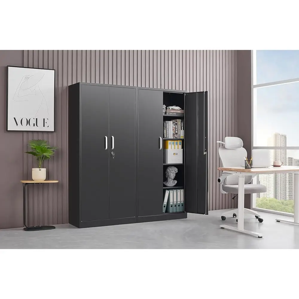 Metal Storage Cabinet with Adjustable Shelves, Garage Cabinet with 2 Lockable Do, Garage Storage Cabinet, Kitchen Pantry Cabinet