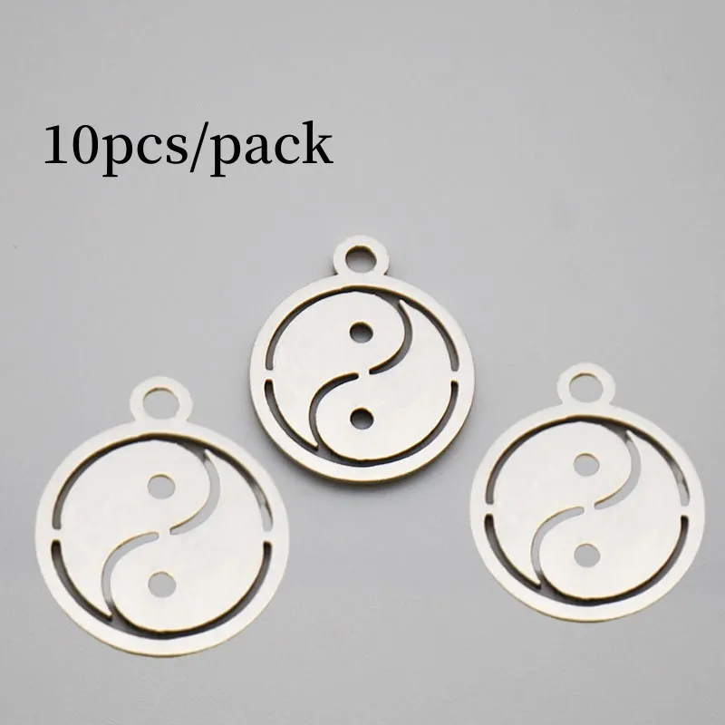 10pcs Fashion Stainless Steel Tai Chi Yin Yang Pendant Cross Charms, DIY Necklace Accessories for Men and Women
