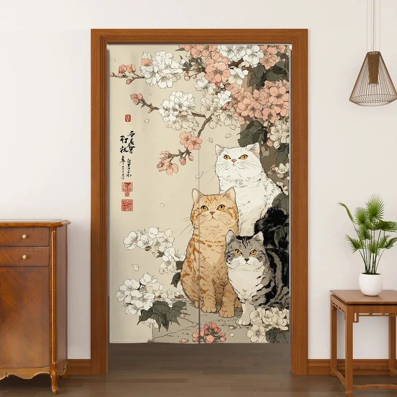 VIKAMA New Chinese Cat Flower Half Door Curtain Privacy Protection Suitable For Bedroom And Kitchen Door Curtain