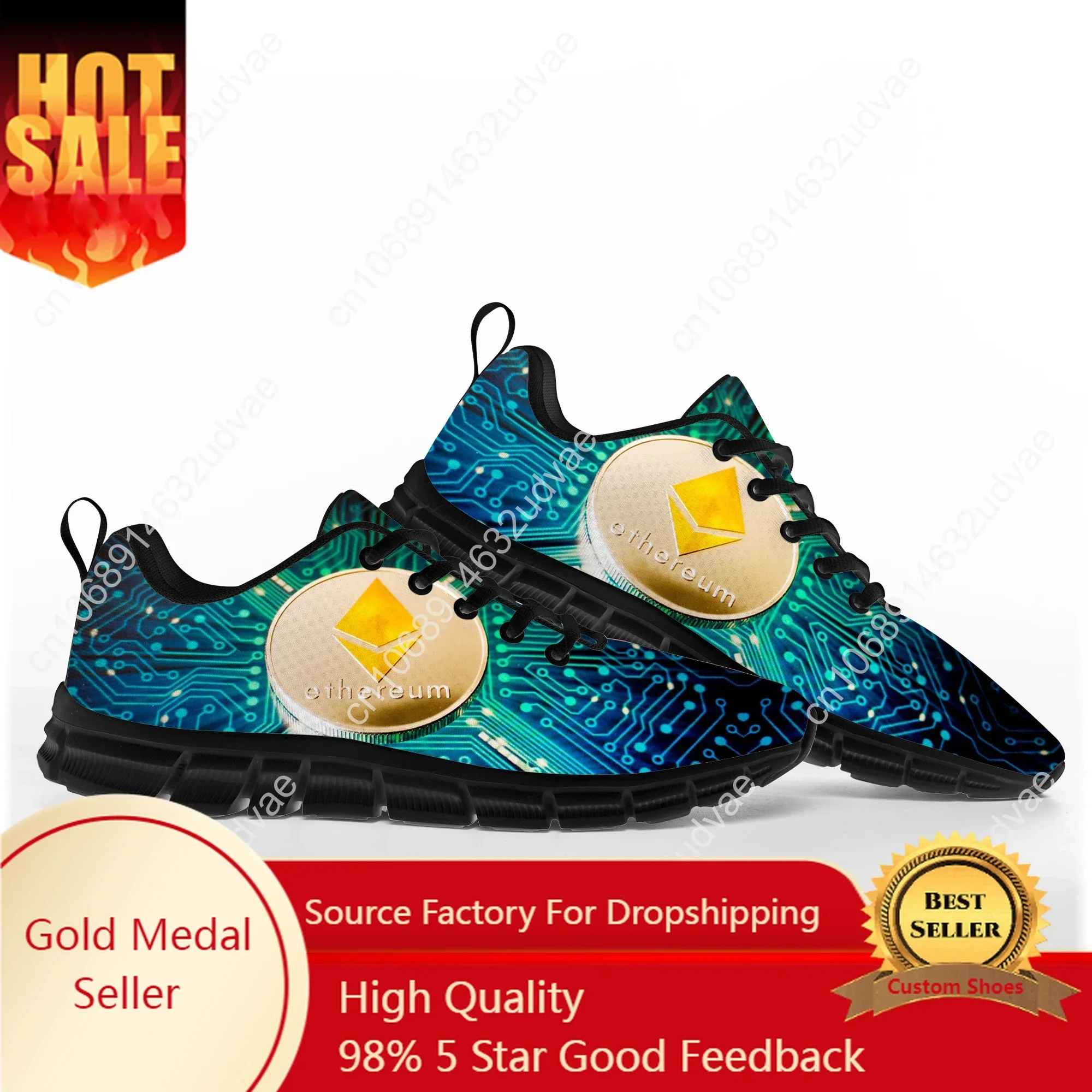 

Ethereum Cryptocurrency ETH Coin Sports Shoes Mens Womens Teenager Kids Children Sneakers Casual Custom High Quality Couple Shoe