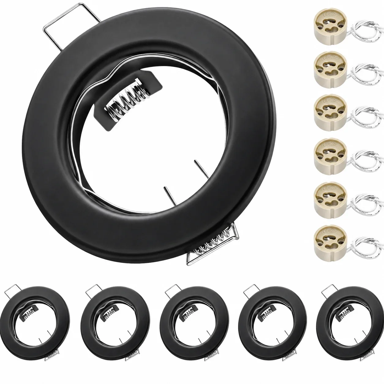 JOYINLED 6 Pack Matt Black Round GU10 Recessed Spotlight Frame 60mm Cutout Downlight Trim Ceiling Light Housing Fixture